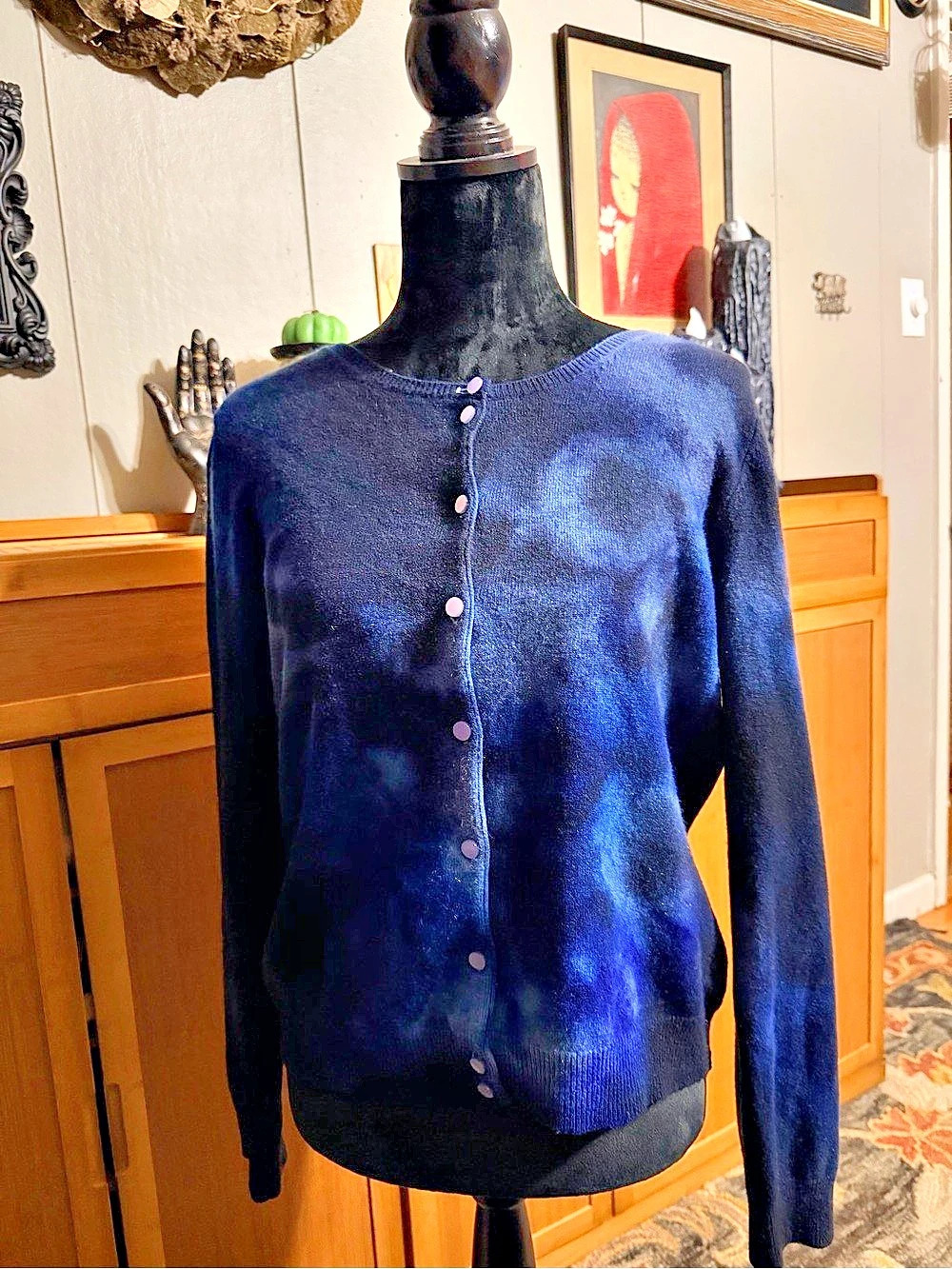 Galadriel Mattei Cashmere Cardigan in Blue & Black Size Medium Like New